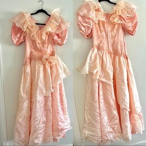Vintage soft pink ruffled wedding dress